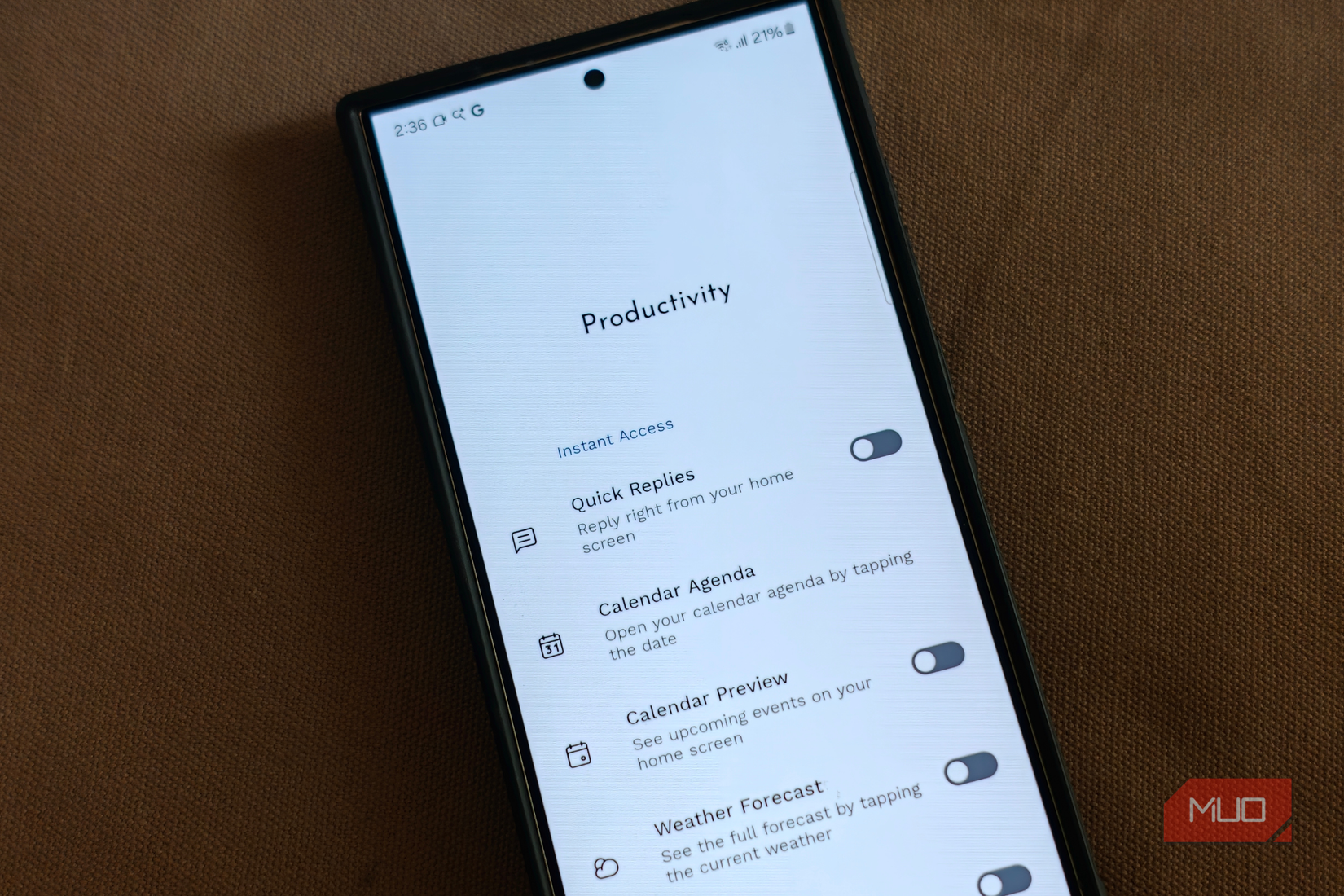 Fonctionnalités de productivité sur Niagara Launcher
