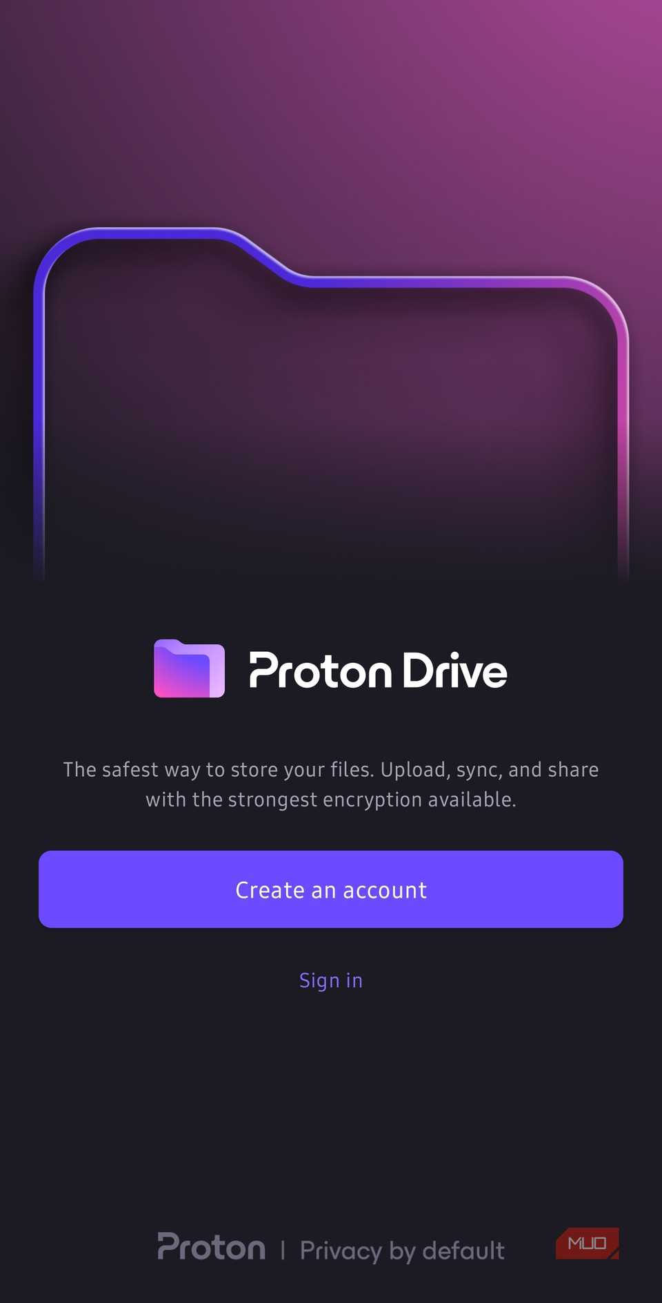 Proton Drive first run create a new account