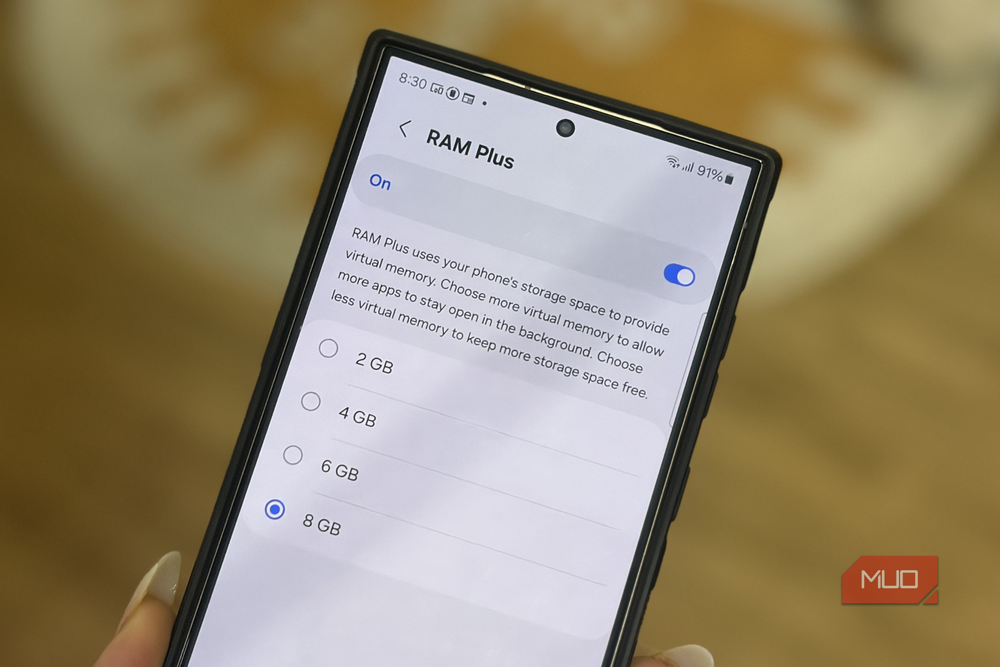 The RAM Plus toggle in Samsung's Settings app lets you disable virtual memory or reduce its size.