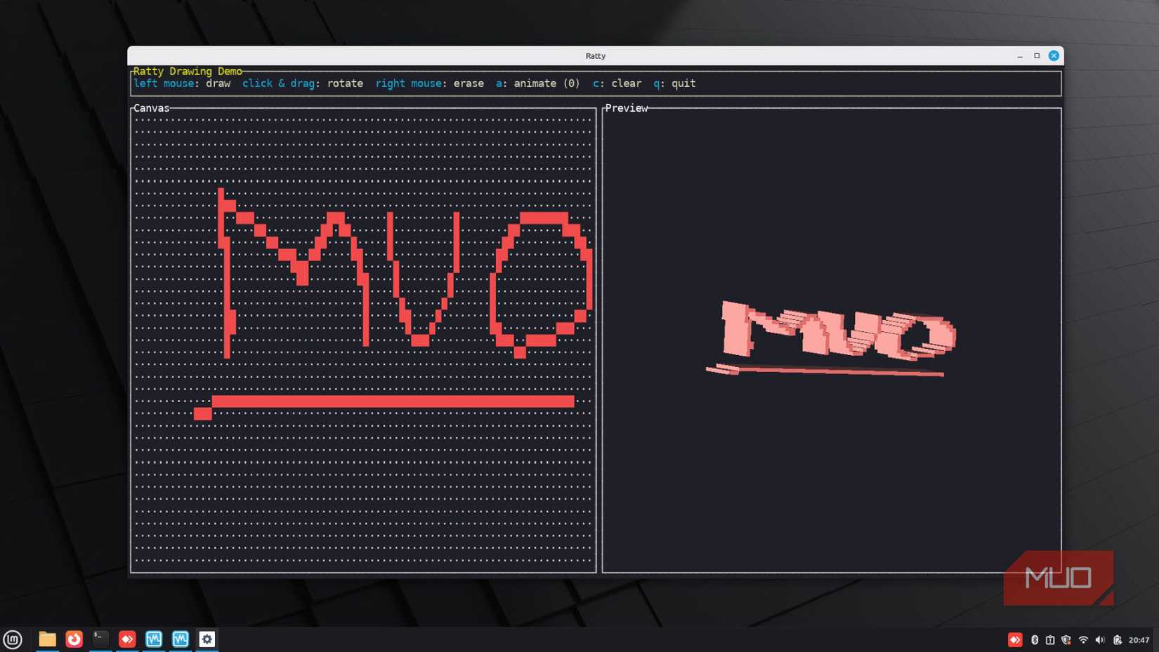 Ratty drawing demo with MUO Logo.