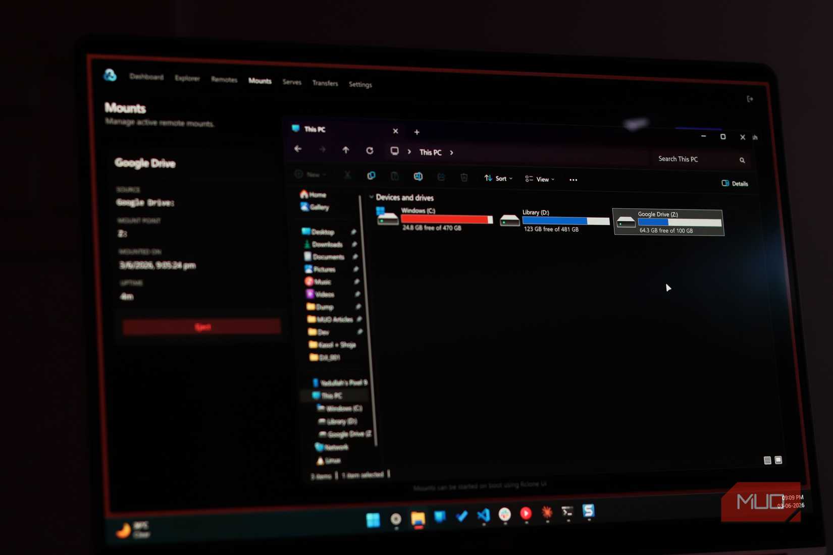 Rclone mount showing up in Windows Explorer.