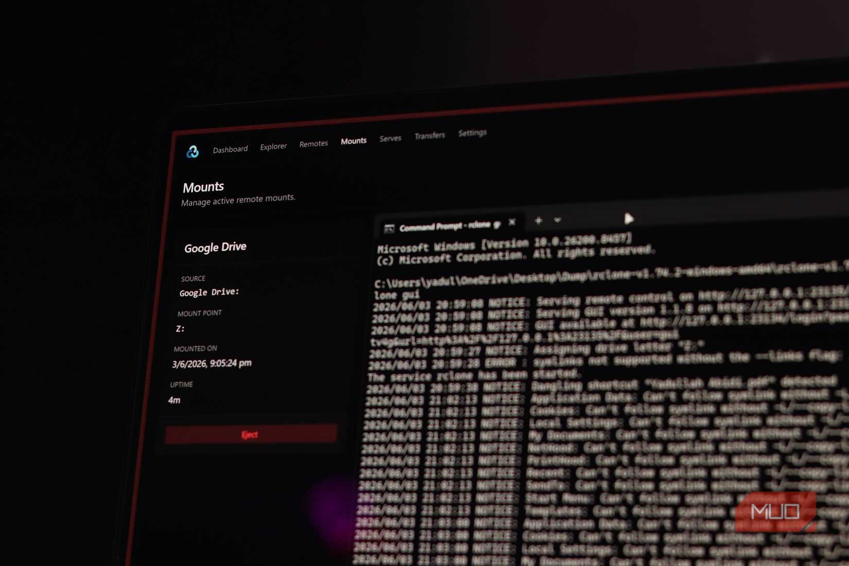 Rclone mount with terminal data.