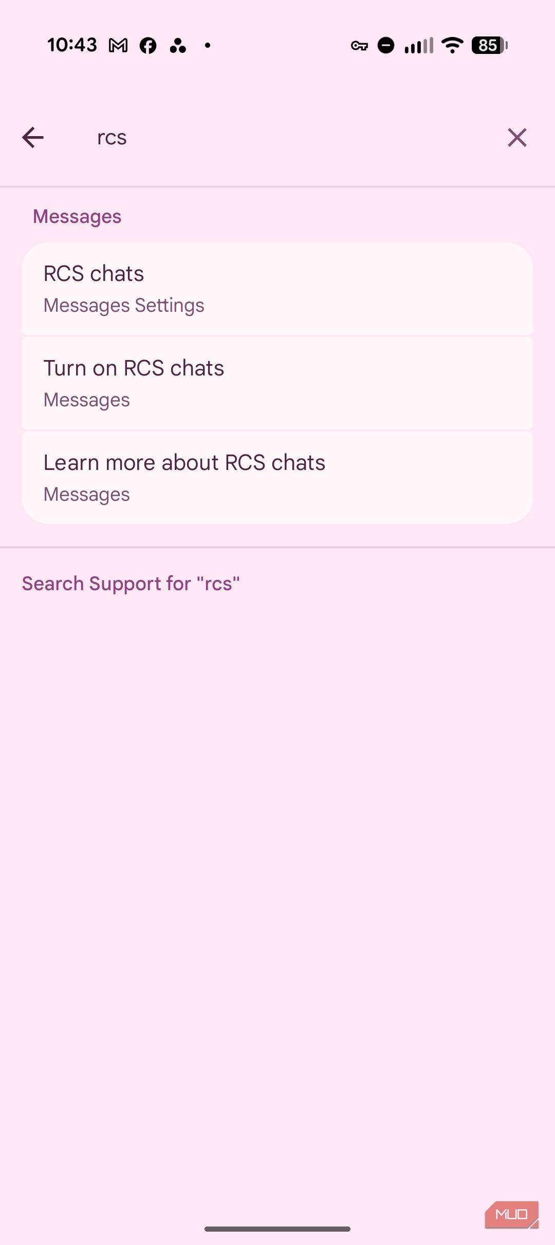 Searching for RCS chats
