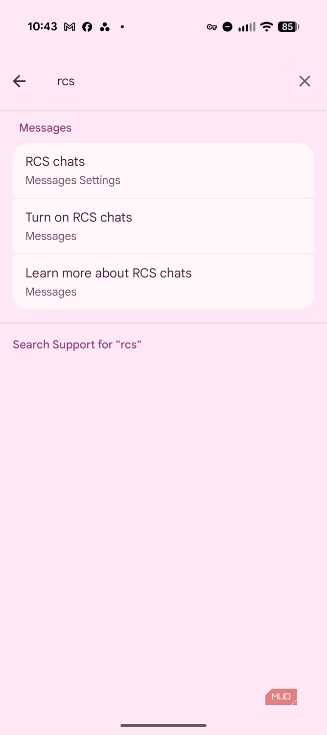 Searching for RCS chats