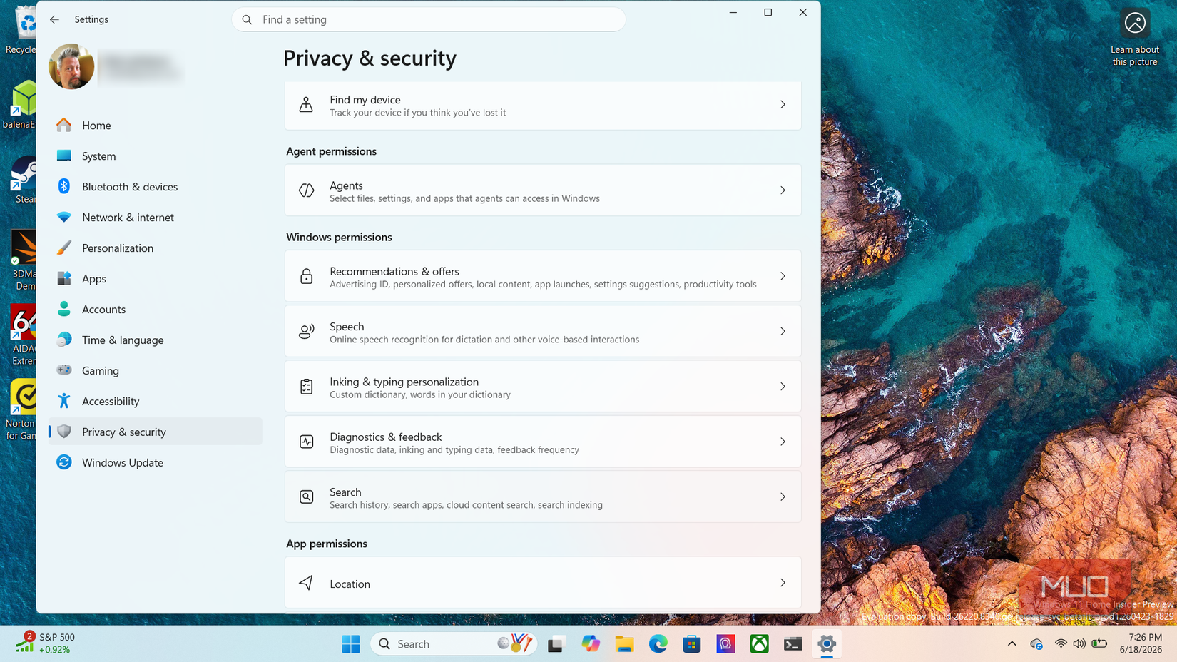 Recommendations and offers in Settings panel