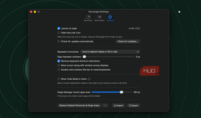 the window showing the general settings page of rectangle