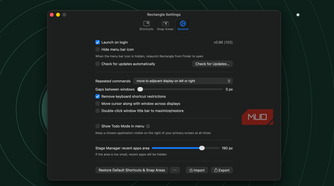 the window showing the general settings page of rectangle