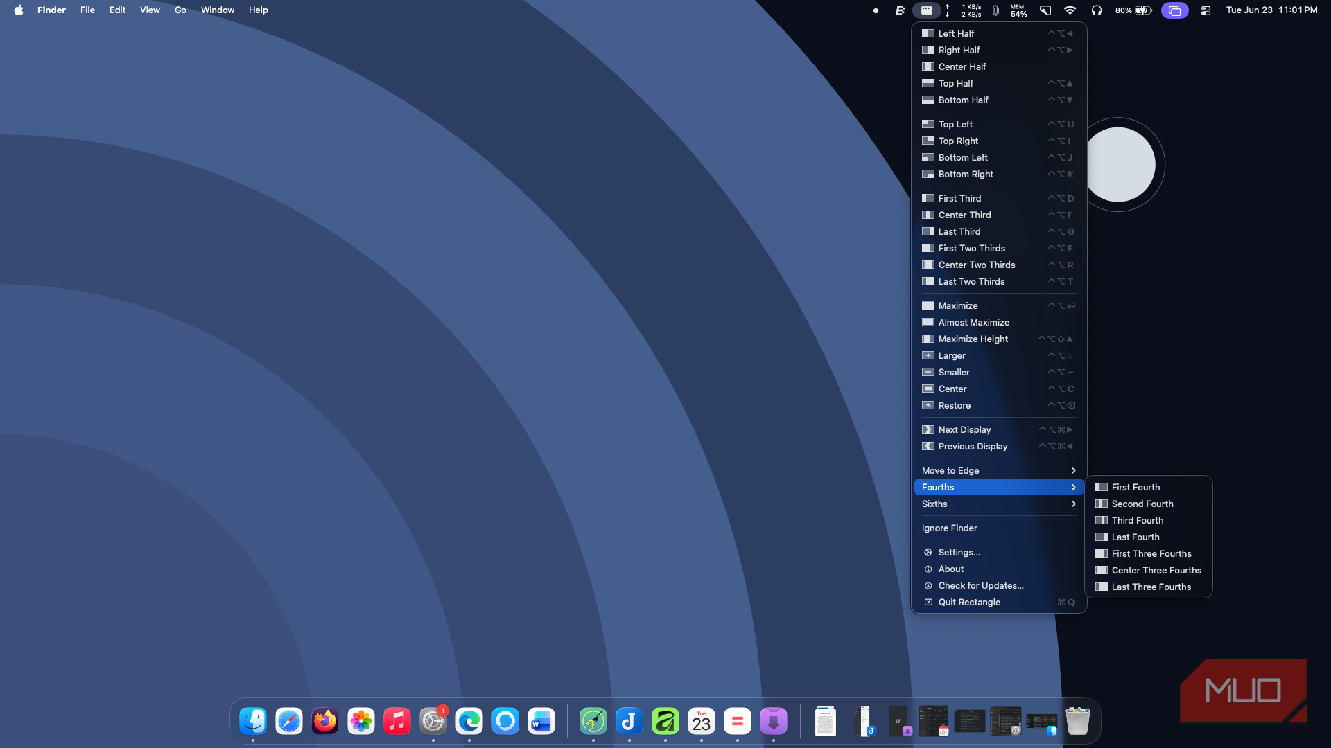 rectangle showing the menu bar options