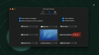 the window showing the snap settings page of rectangle