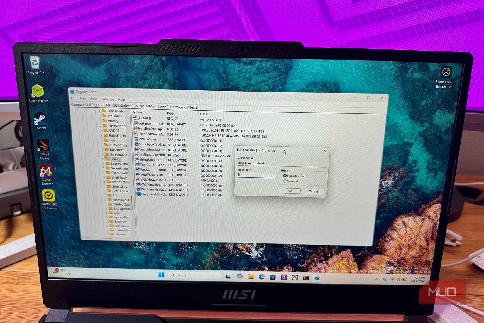 Registry edit tweaks 