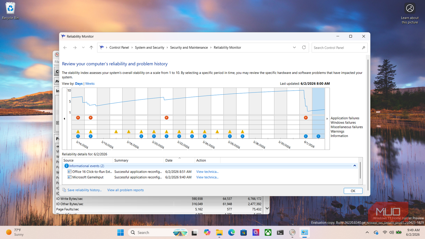 Reliability monitor on PC