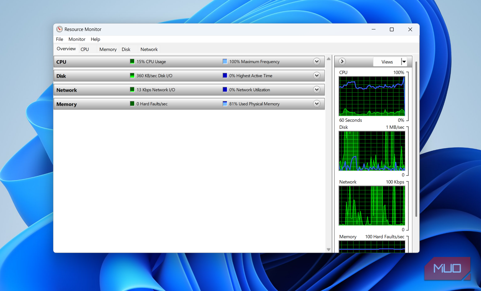 Resource Monitor app on desktop