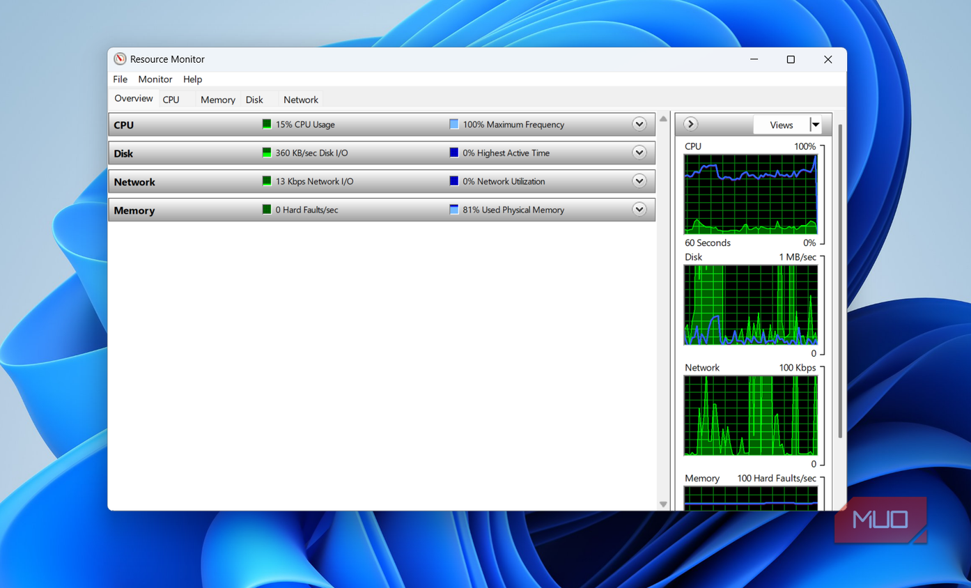 Resource Monitor app on desktop