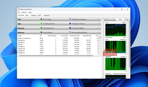 Resource Monitor showing memory use on desktop