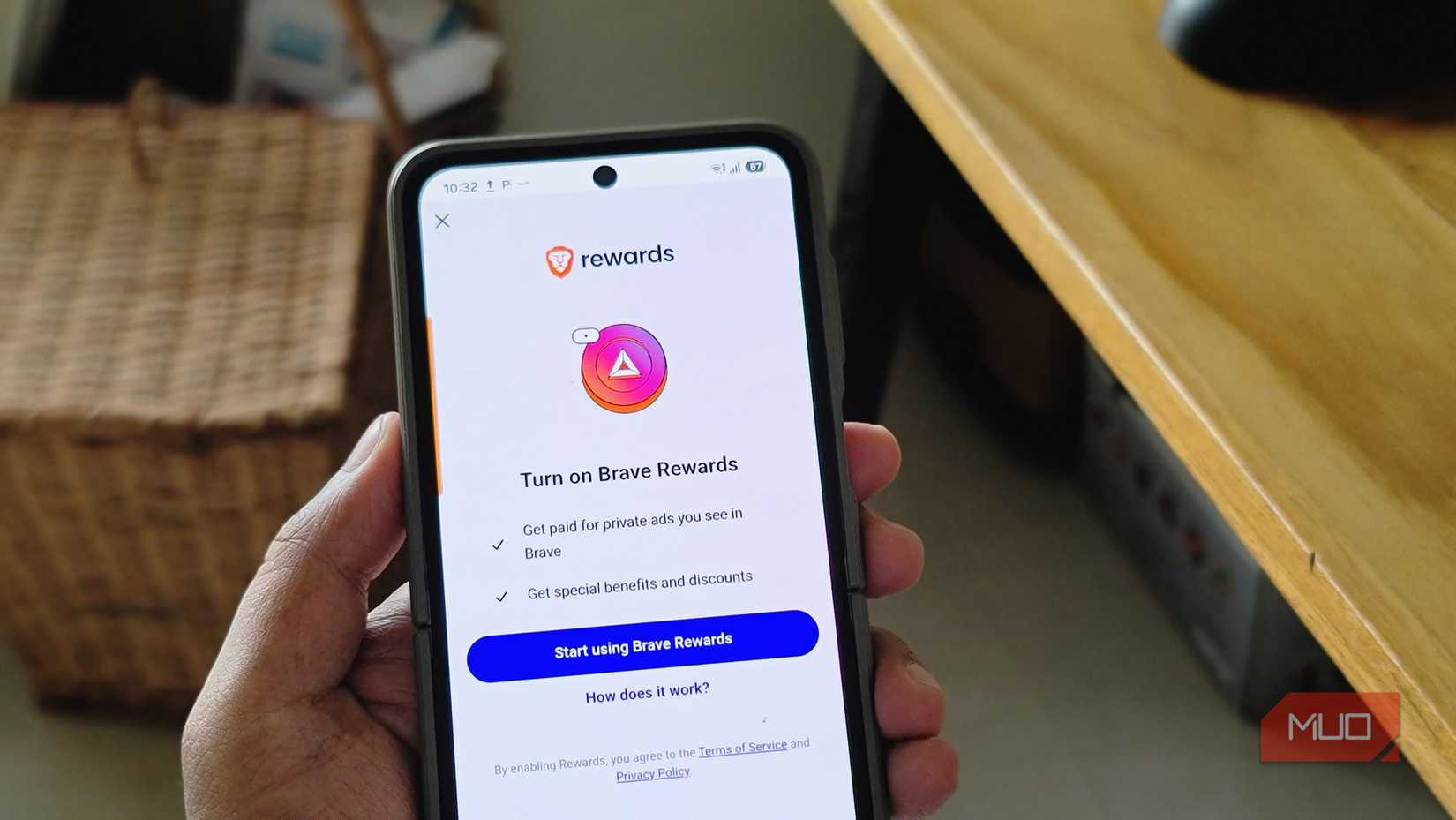 Rewards screen in Brave Browser on a Samsung Galaxy Z Flip 6