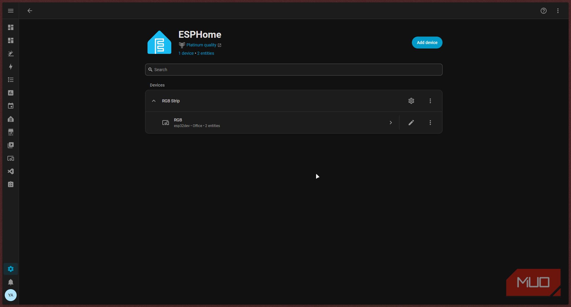 RGB LED strip showing up as entity in ESPHome on Home Assistant.