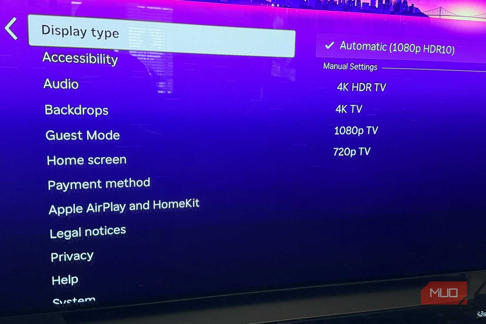 Roku Display Settings.