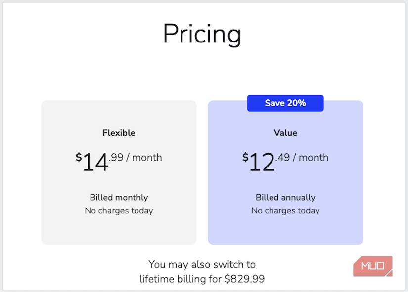 Roon's pricing options.