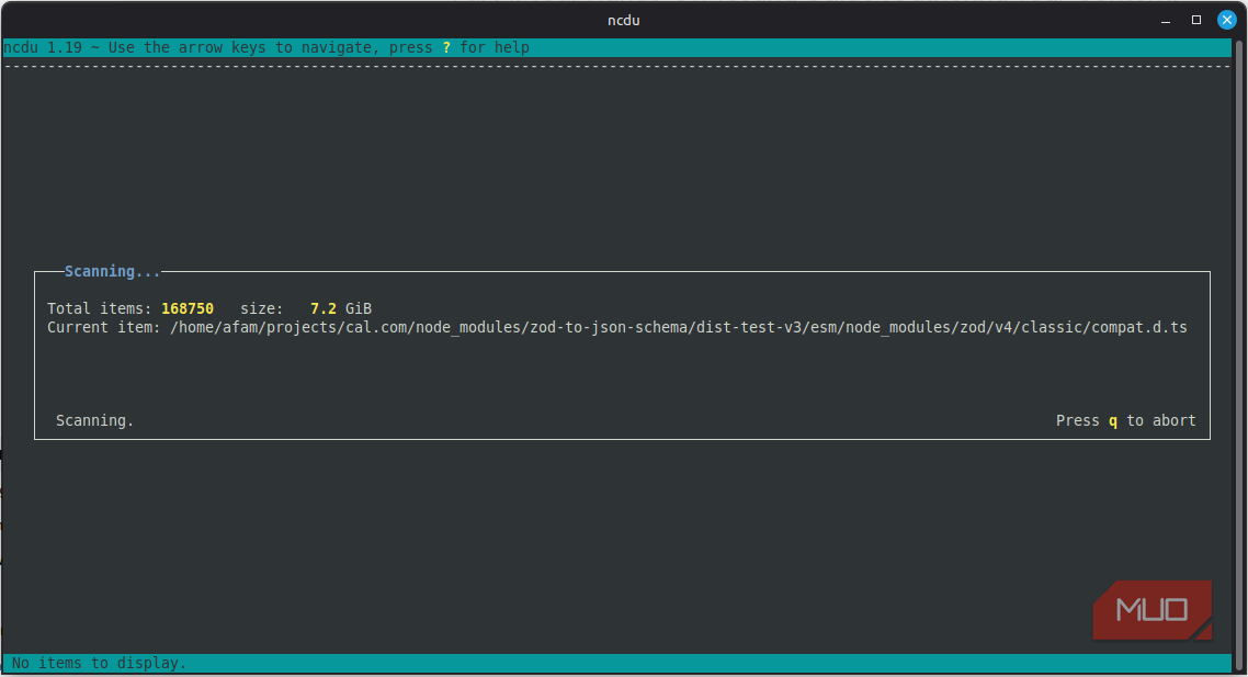 Running ncdu for the first time