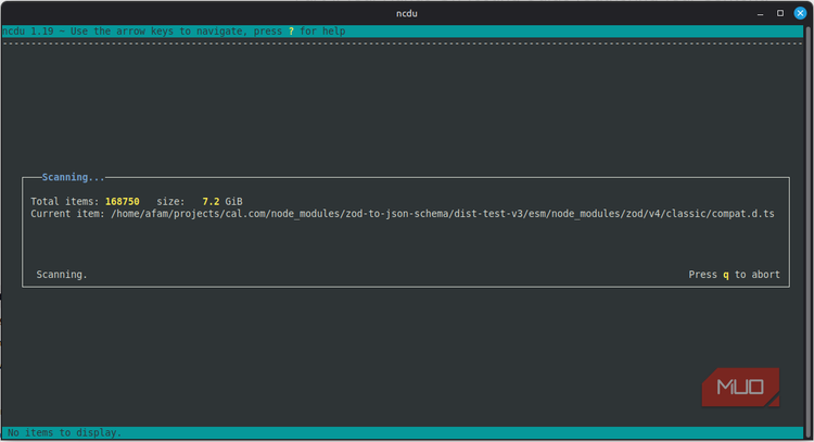 Running ncdu for the first time