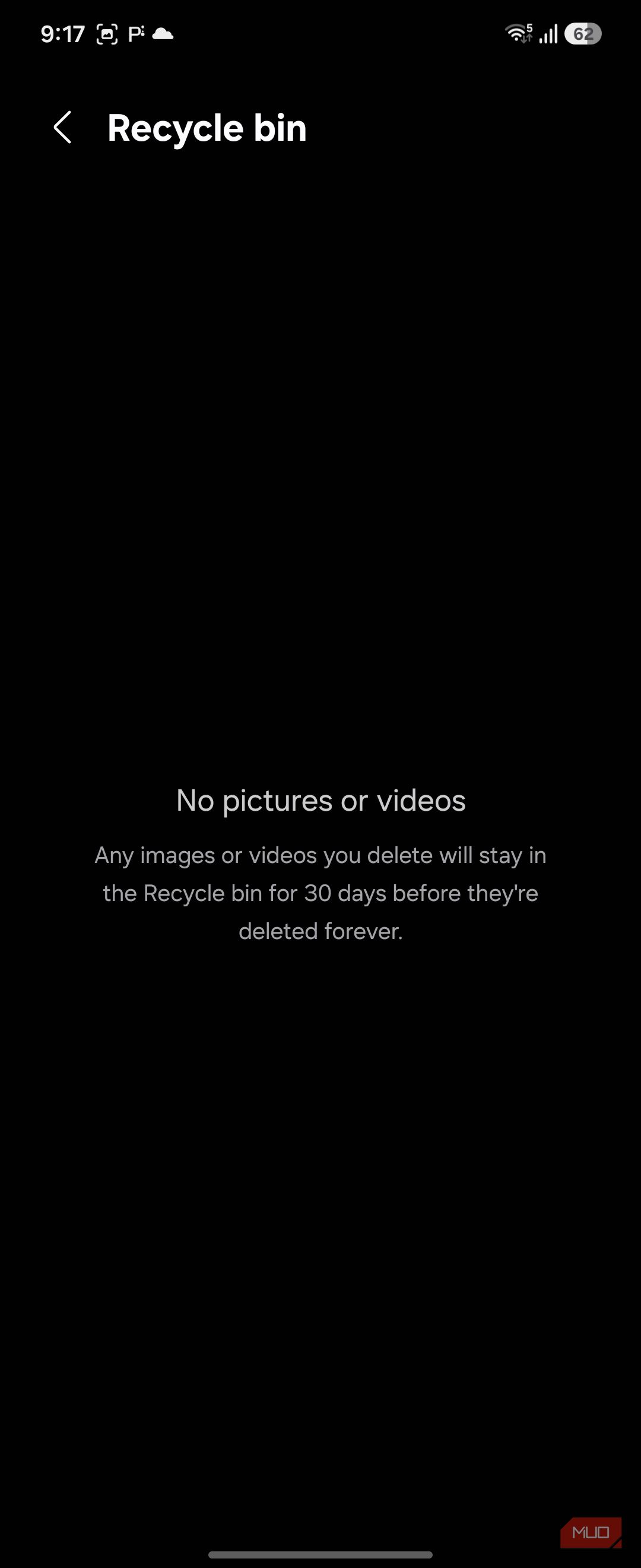 Samsung Gallery recycle bin empty no pictures