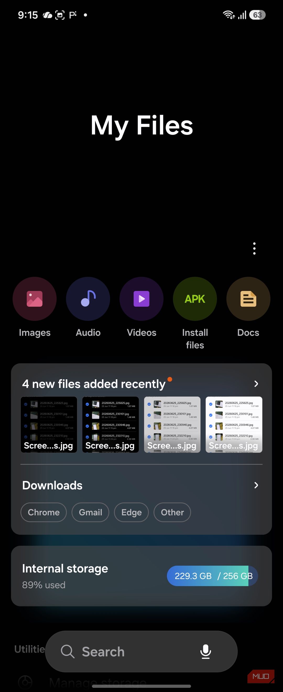 Samsung My Files home internal storage light mode