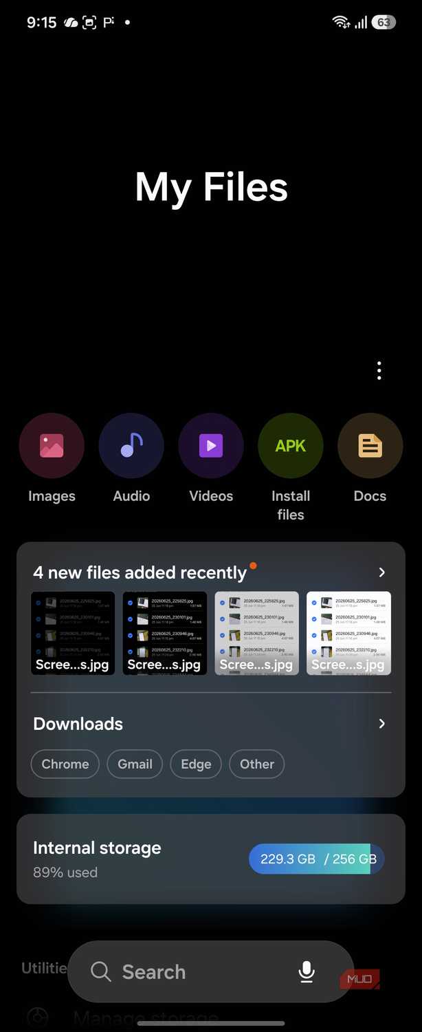 Samsung My Files home internal storage light mode
