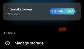 Samsung My Files home storage 89 percent dark mode