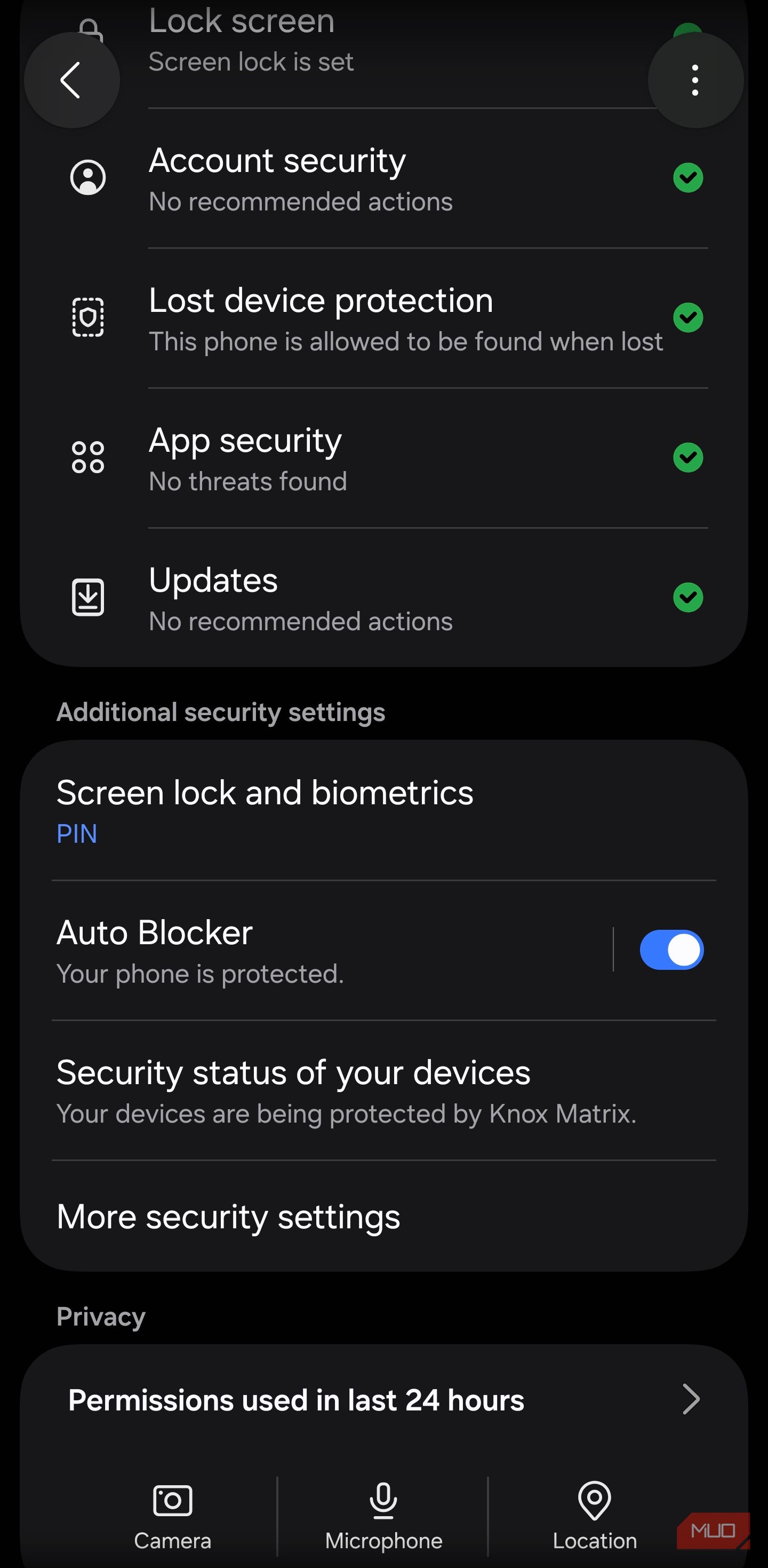 Samsung Security settings showing the More security settings menu
