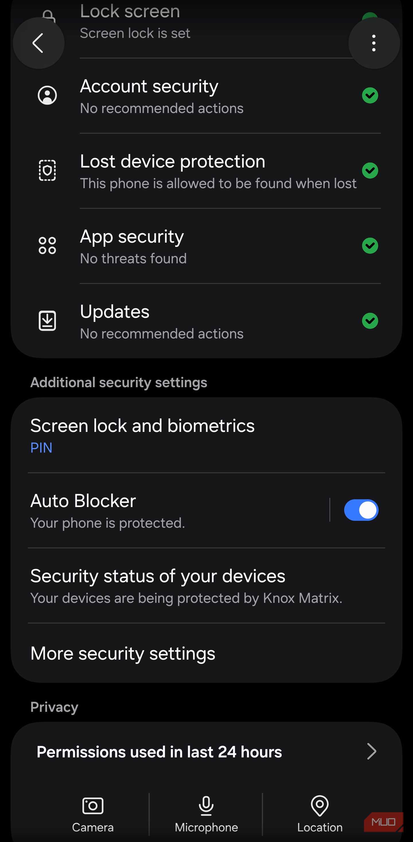 Samsung Security settings showing the More security settings menu
