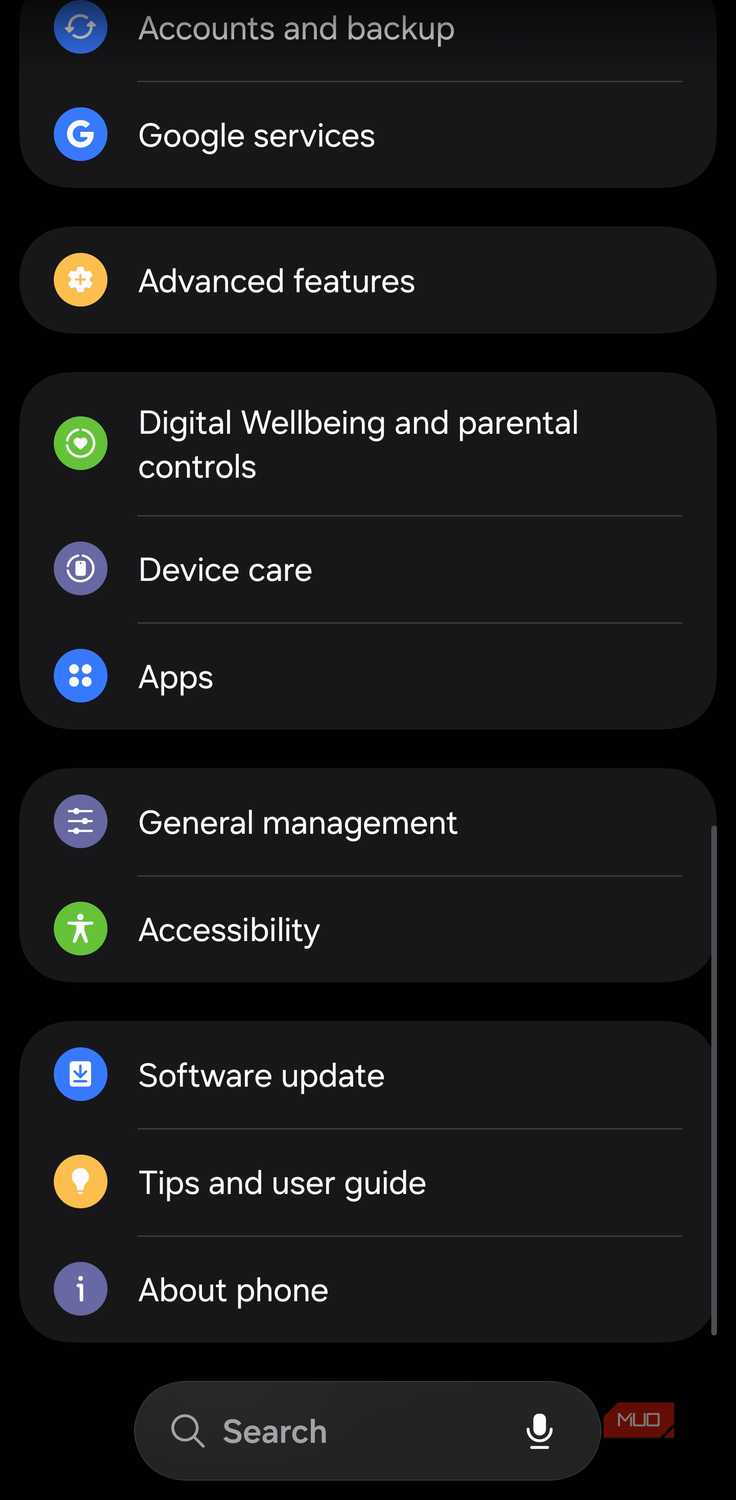 Samsung Settings showing the Accessibility menu