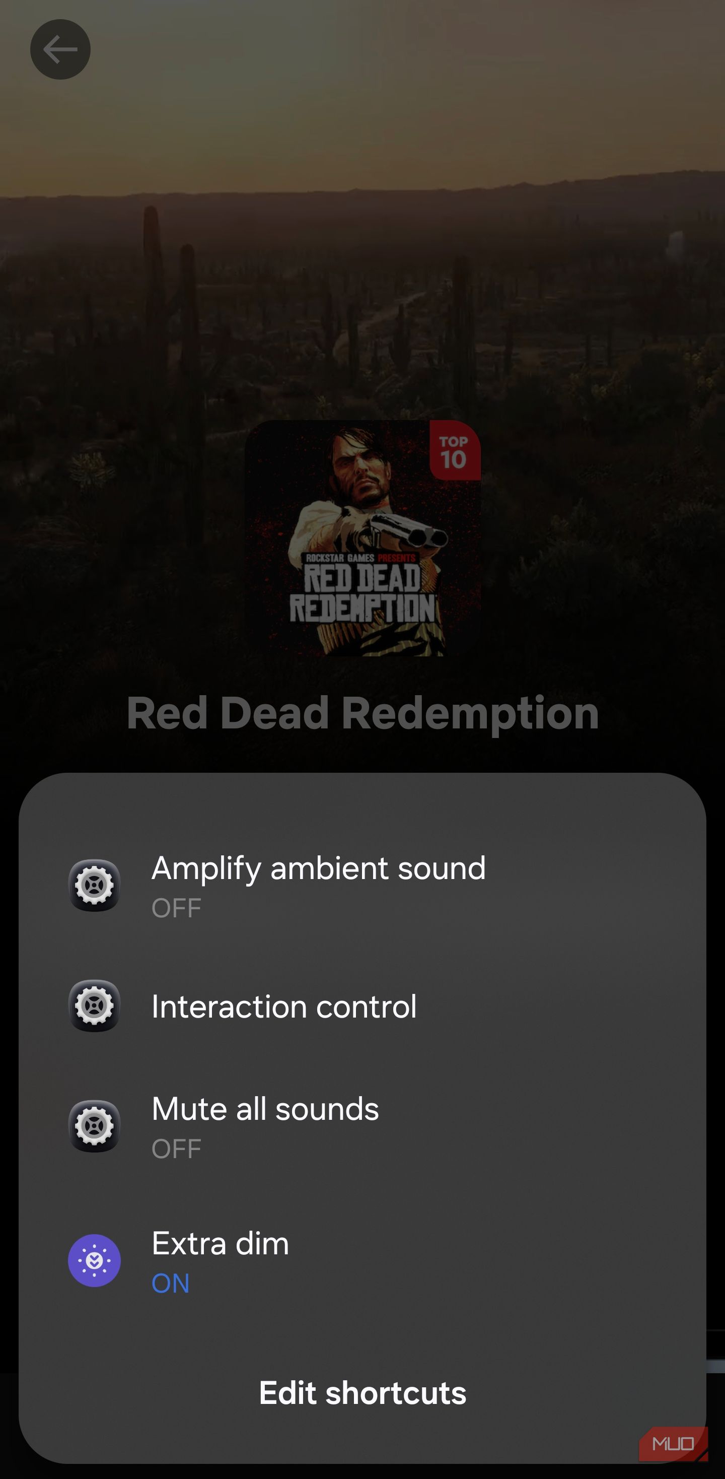 Samsung shortcut menu showing the Interaction Control option