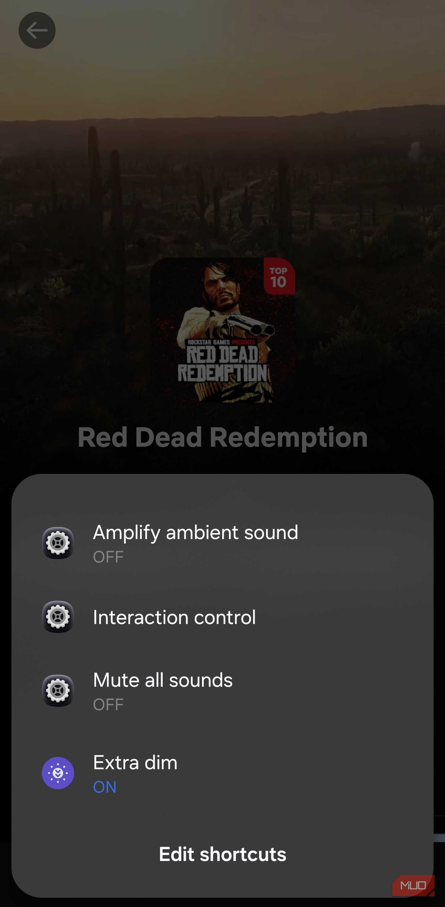 Samsung shortcut menu showing the Interaction Control option