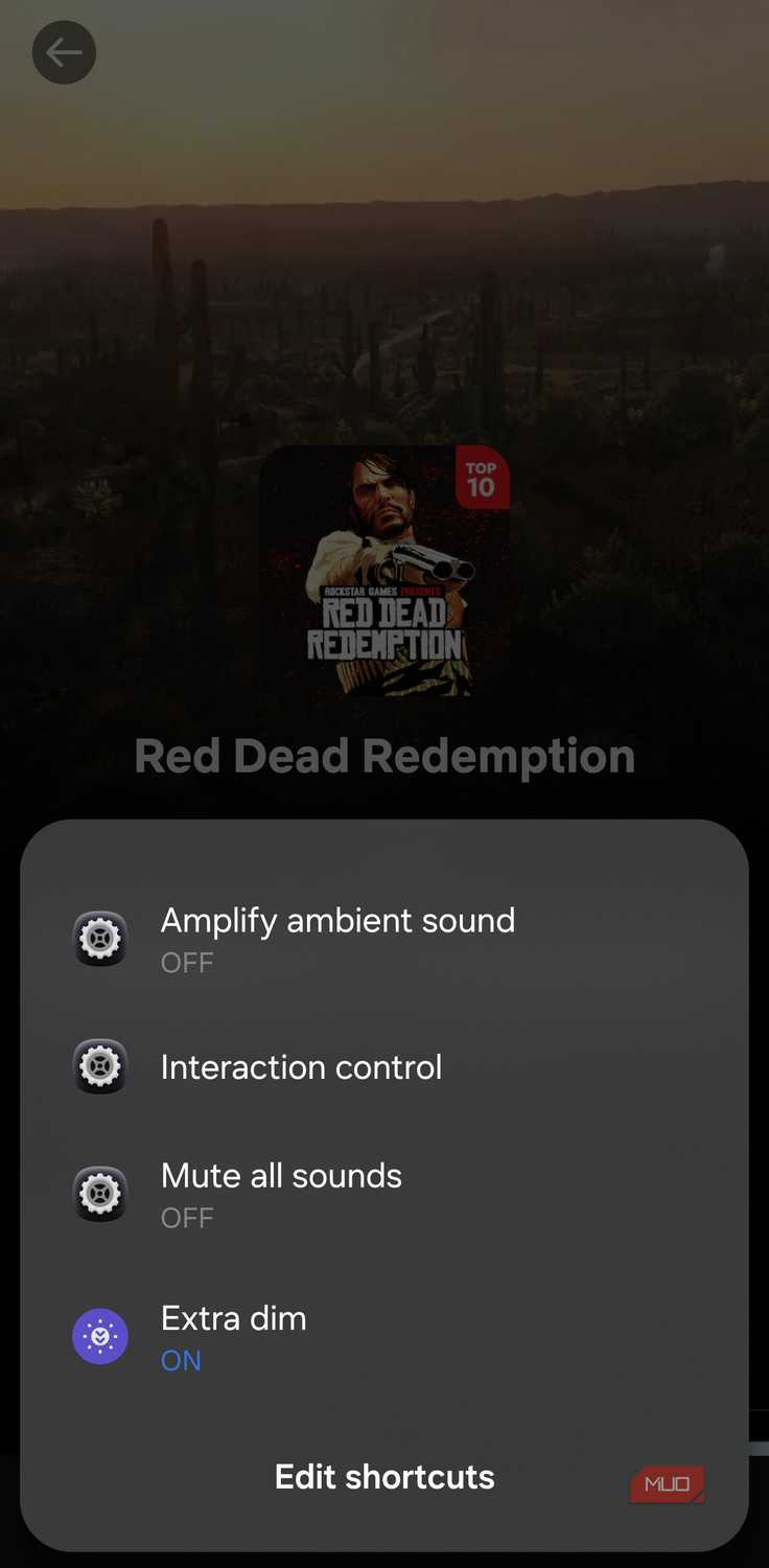 Samsung shortcut menu showing the Interaction Control option