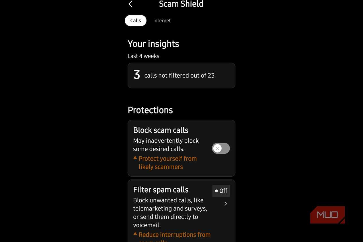 Scam shield showing protections and what calls were filtered.