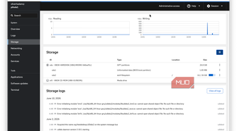 A screenshot showing the storage page within the Cockpit dashboard