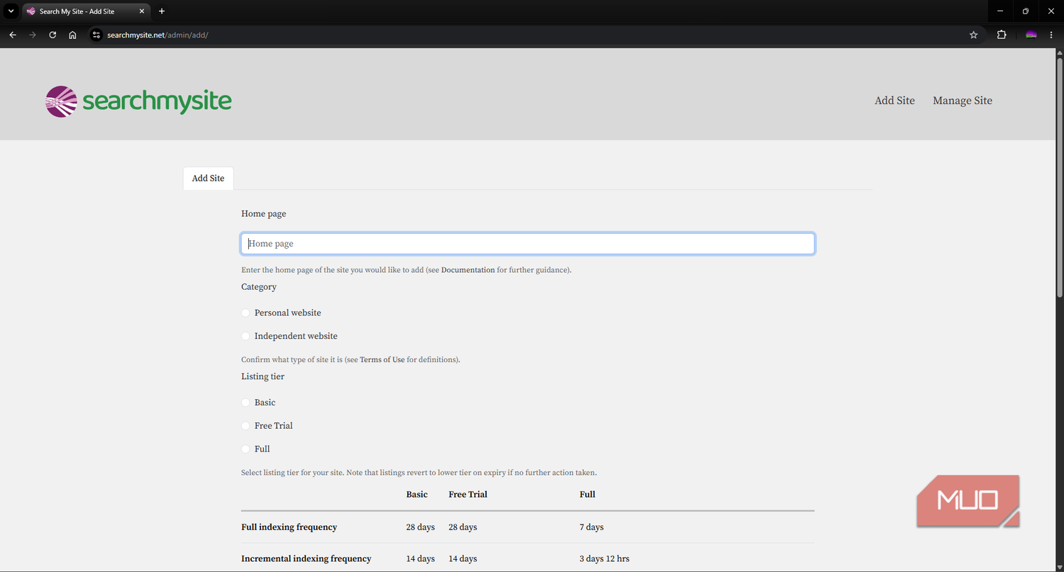 Search My Site search engine add page to indexer