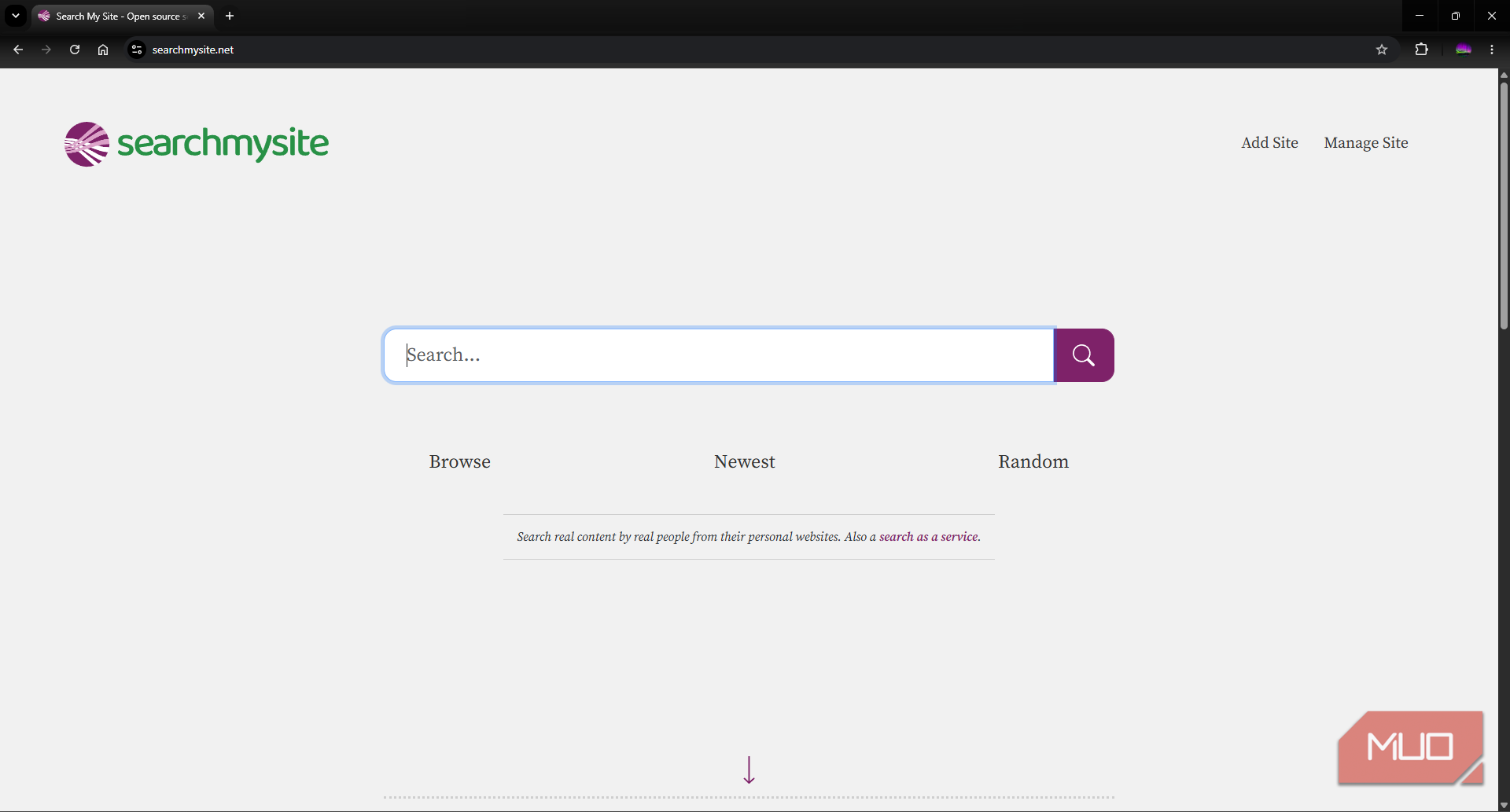 Search My Site search engine landing page