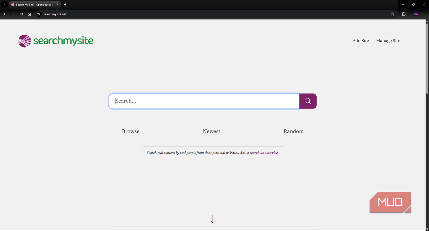 Search My Site search engine landing page