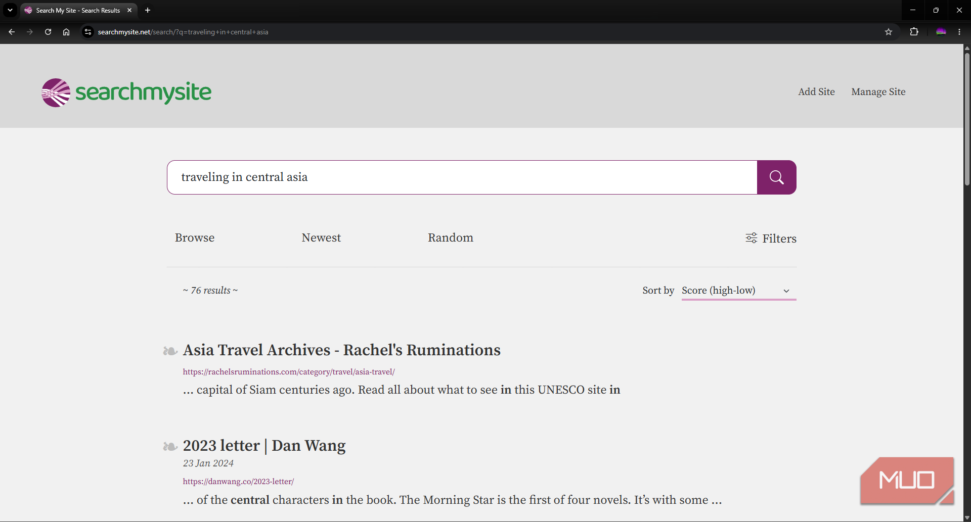 Search My Site search engine search query showing multiple results