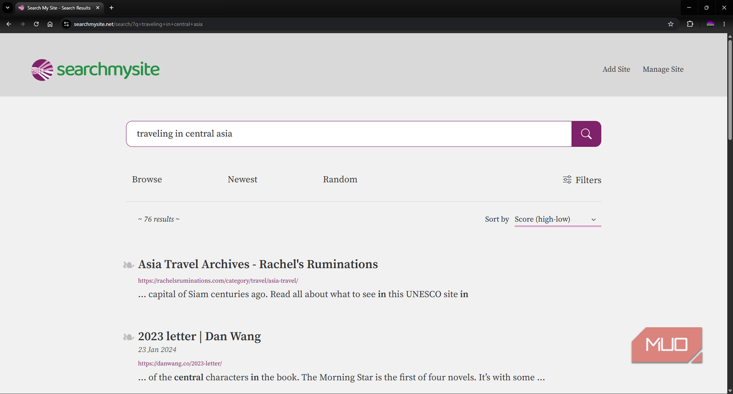 Search My Site search engine search query showing multiple results