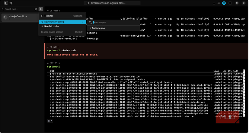 Searching repos from Warp
