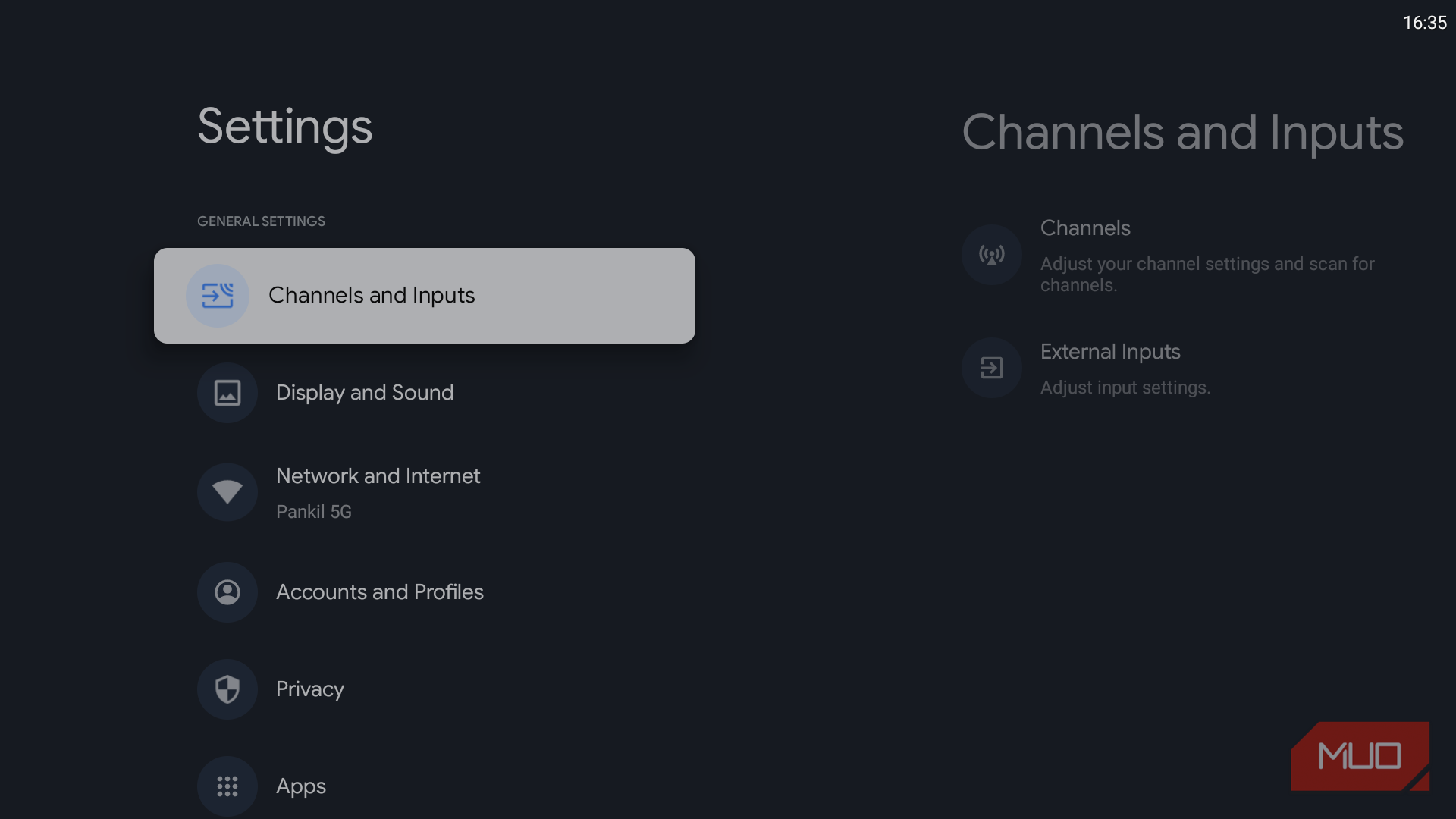 Setting on Google TV