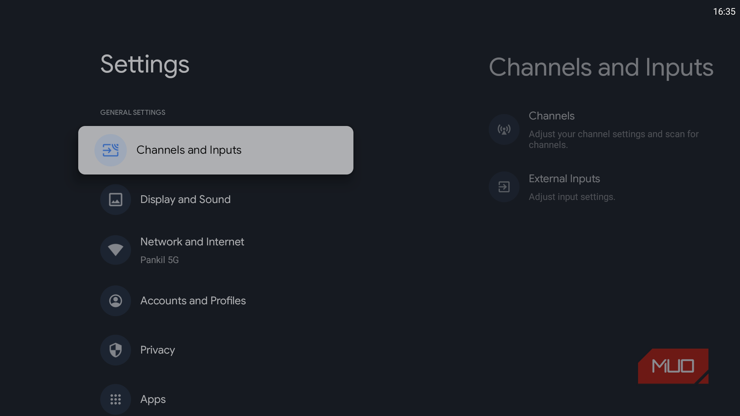 Setting on Google TV