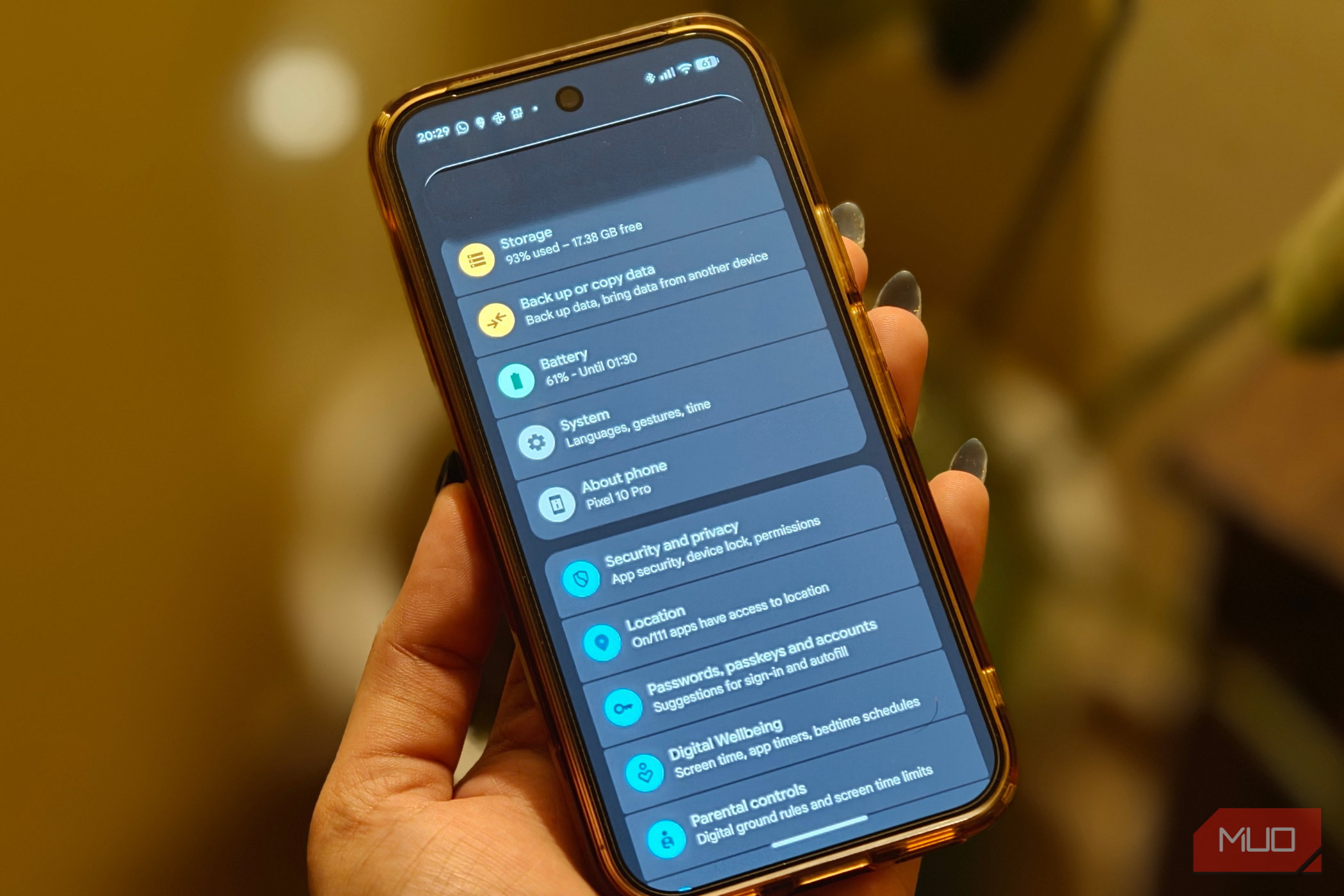 Settings app on Google Pixel 10 Pro
