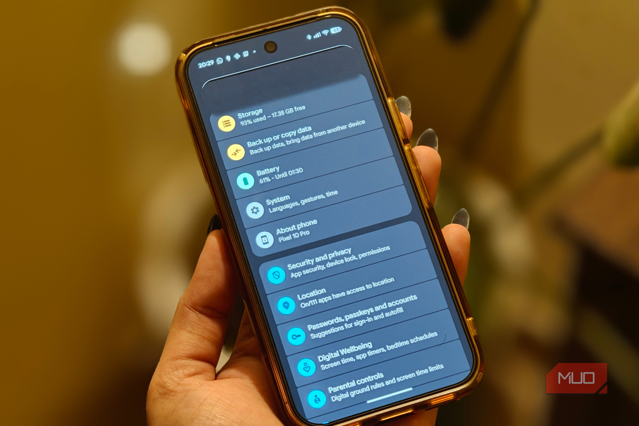 Settings app on Google Pixel 10 Pro