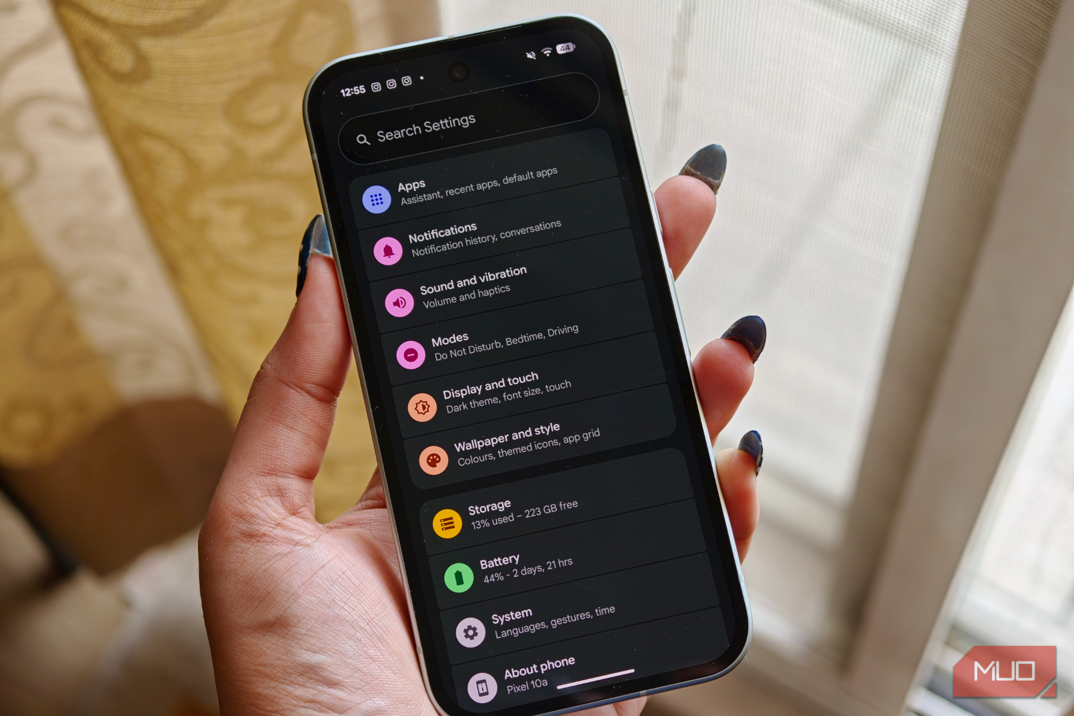 Settings app on Pixel 10a