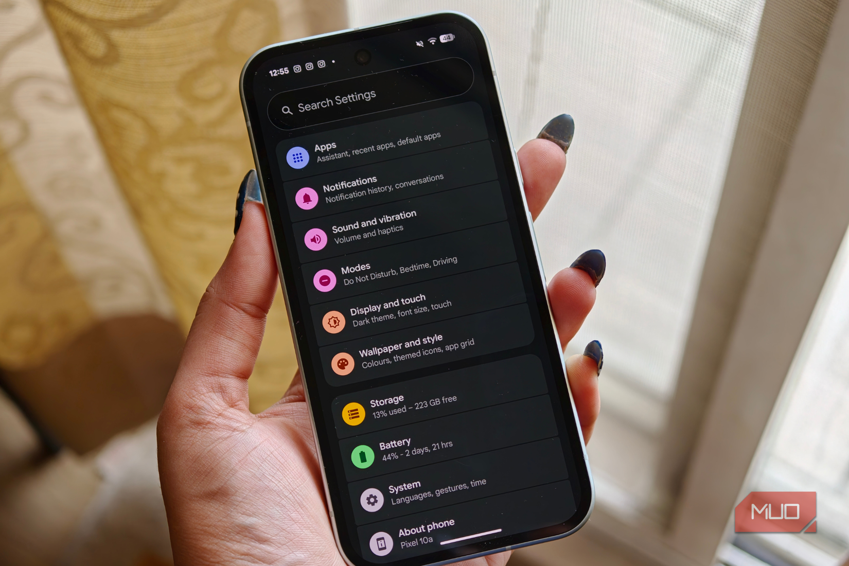 Settings app on Pixel 10a