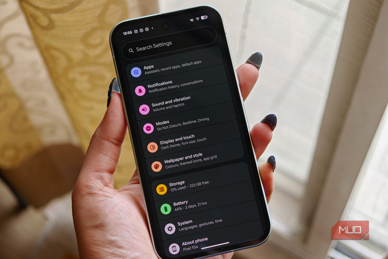 Settings app on Pixel 10a