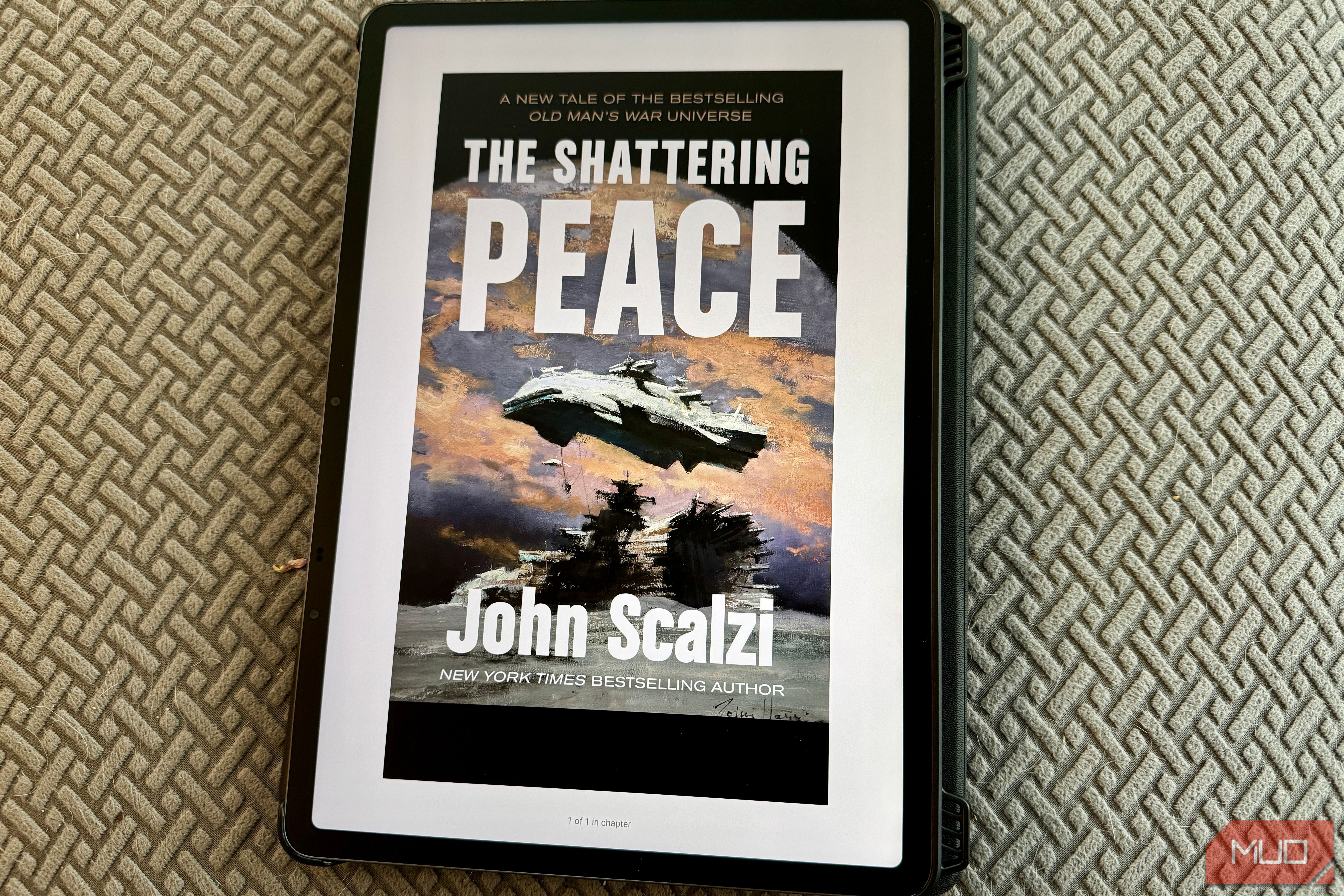 JOhn Scalzi's The Shattering Peace cover on TCL NXTPAPER 14 tablet